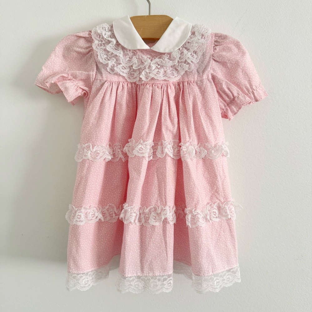 VINTAGE! Charming Pink Baby Dress with Lace